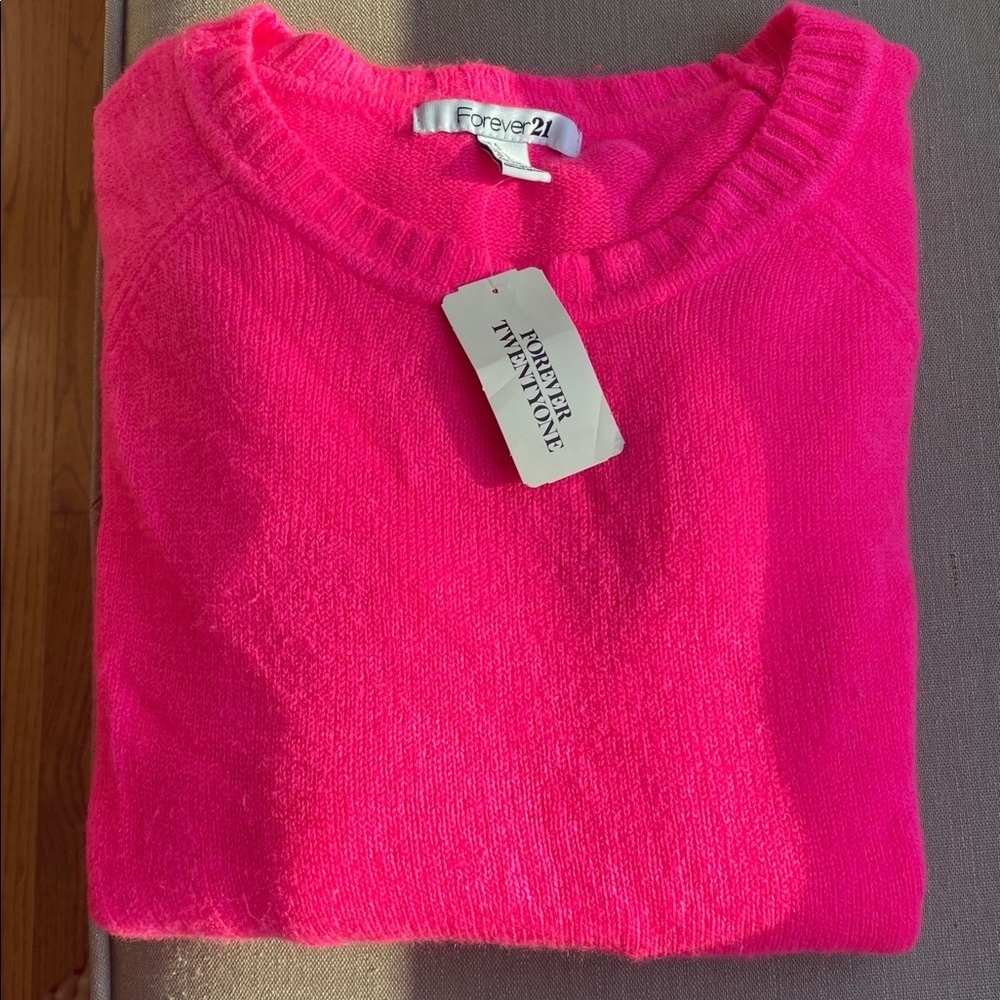 Bright Neon Pink Crew Neck Sweater - Picture 2 of 4